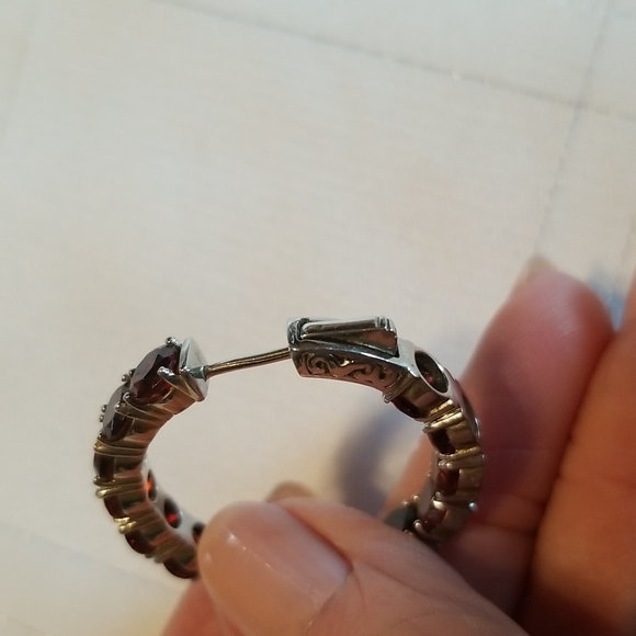 EARRINGS, 17.37ctw Round Garnet in 925 Sterling Silver Hoops. NWOT J#58 - Picture 2 of 6